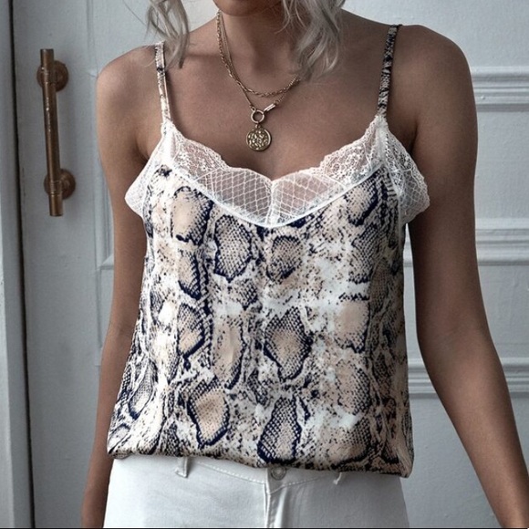 SOLD OUT CLEARANCE Snakeskin Lace Trim Sexy Camisole Tank Top - Picture 2 of 5